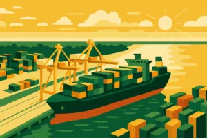 Container ship loading at a major Vietnamese port reflecting the 7.5% GDP growth forecast