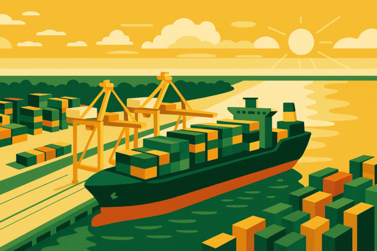 Container ship loading at a major Vietnamese port reflecting the 7.5% GDP growth forecast