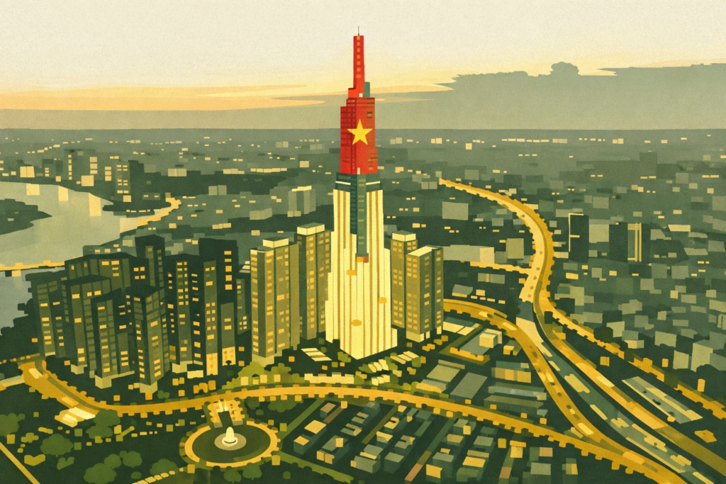 Vietnam FDI growth symbolized by modern urban skyline and economic development infrastructure in Vietnam.