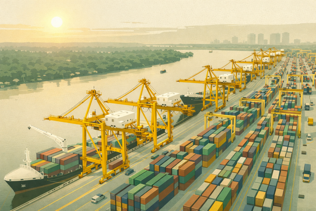 Vietnam FDI investment supporting supply chain expansion through port infrastructure and global trade logistics.